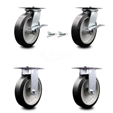 Service Caster 8 Inch Rubber on Aluminum Caster Brakes/Swivel Locks and 2 Rigid SCC, 2PK SCC-35S820-RAB-SLB-BSL-2-R-2
